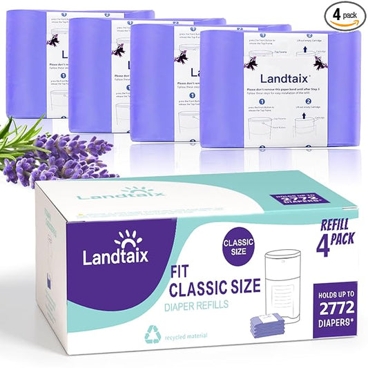 Refills Only Compatible with Dekor Classic Diaper Pail Refills|4 Pack for 2772 Diapers(Extra 40% Lengths)Diaper Pail Bags with Extra 30% Thickness Powerful Odor Eliminate Lavender Scent for Baby/Adult