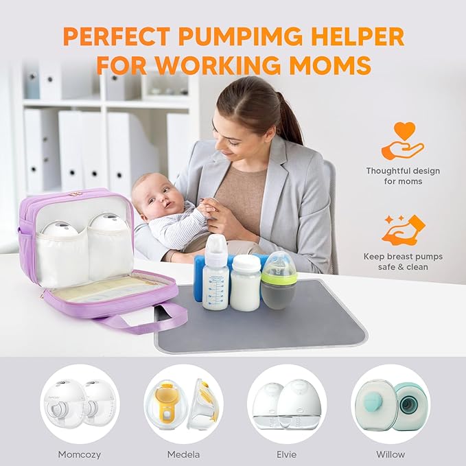 PIIOSER Breastmilk Cooler Travel Bag with Ice Pack, Compatible with Wearable Breast Pumps & Accessories - Portable Hands Free Breast Pump Carrying Case for Nursing & Working Moms, Purple