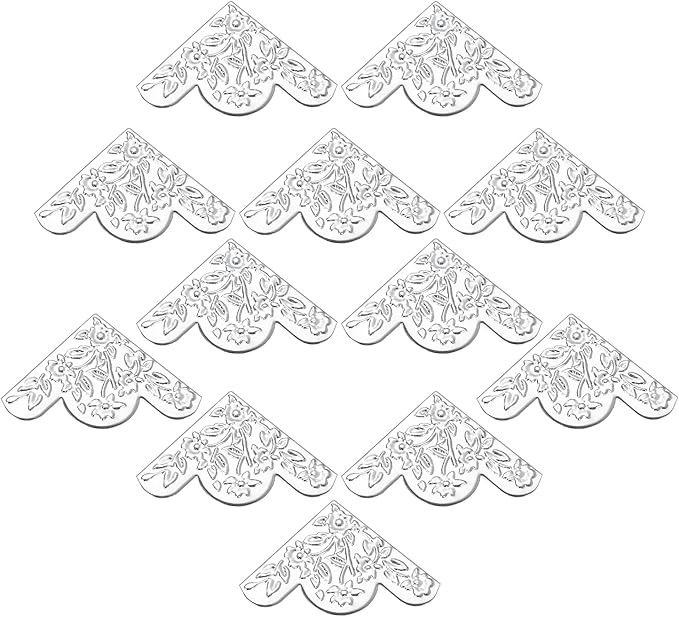 dophee 12Pcs Decorative Corner Protector, Jewelry Box Wooden Box Chest Furniture Guard Edge Cover, Metal Flower Carved No Holes, 1.69"x1.69"x0.2" - Silver