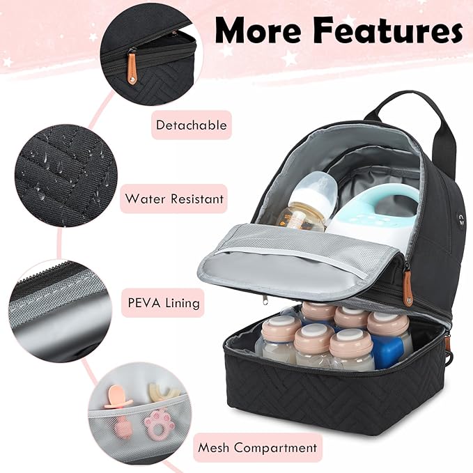 Breast Pump Bag for Spectra S1/S2 - Spectra Pump Bag with Ice Pack & Waterproof Mat, Portable Breast Milk Cooler Case for Work, Travel and Family Use, Black