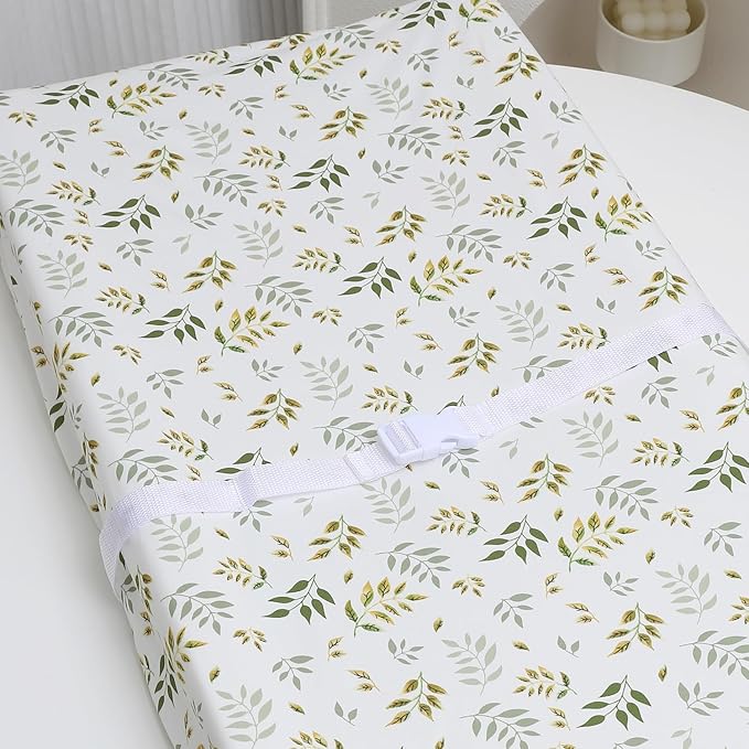Waterproof Changing Pad Cover Set 2 Pack Stretch Jersey Knit Super Soft Green Botanical Leaf & Dots