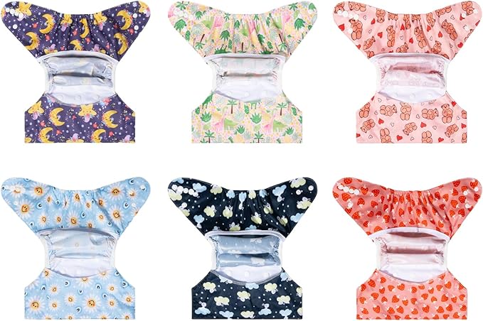ALVABABY 6pcs Cloth Diaper Covers &1 Wet Dry Bag, Washable Reusable Cloth Diaper Shell for Prefold with Multi-Functional Bag, Flat or Fitted Nappy Inserts