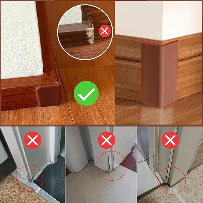 Self Adhesive Baseboard Corner Blocks, Thickened Rubber Corners Protectors Guards Trim for Wall,Furniture, Edge(Brown, 4PCS)