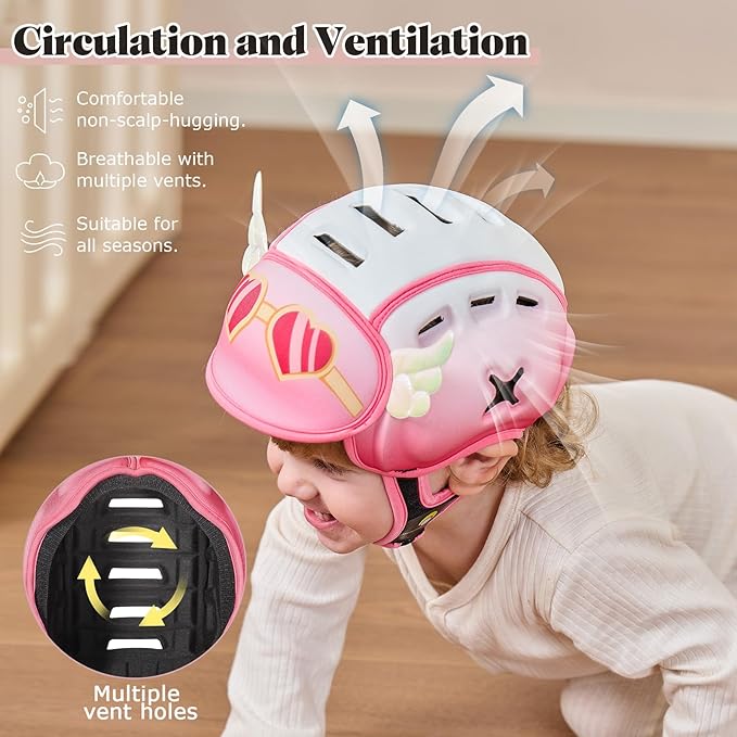 Mambobaby Baby Head Protector Helmet for Crawling and Walking, Breathable Soft Helmet, Ultra-Lightweight & Adjustable, Prevents Bumps Safety Helmet for Infants Toddlers 6-24 Months (Berry Sweetie)