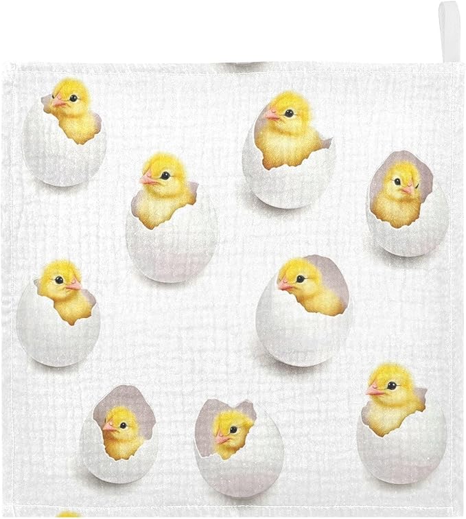 vvfelixl Baby Muslin Washcloths Yellow Chick Egg Baby Burp Cloths Cotton Babys Face Towel for Newborn Infants Boys Girls Soft and Absorbent 11.8 X 11.8 in, 3 Pack