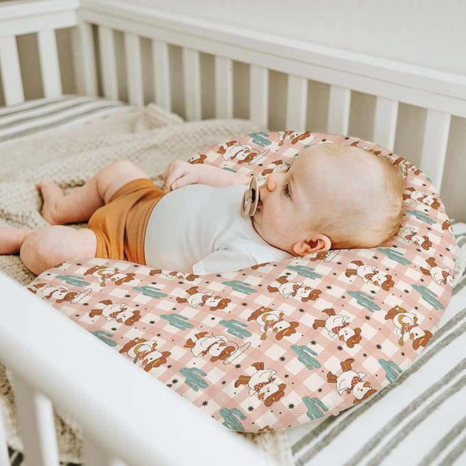 Geese Cowboy Baby Nursing Pillow Covers for Boy Girl Cute Western Duck Cactus Pink Checkered Nursing Pillowcase for Breastfeeding Pillows Wild West Animal Soft Stretchy Slipcovers for Newborn Infant