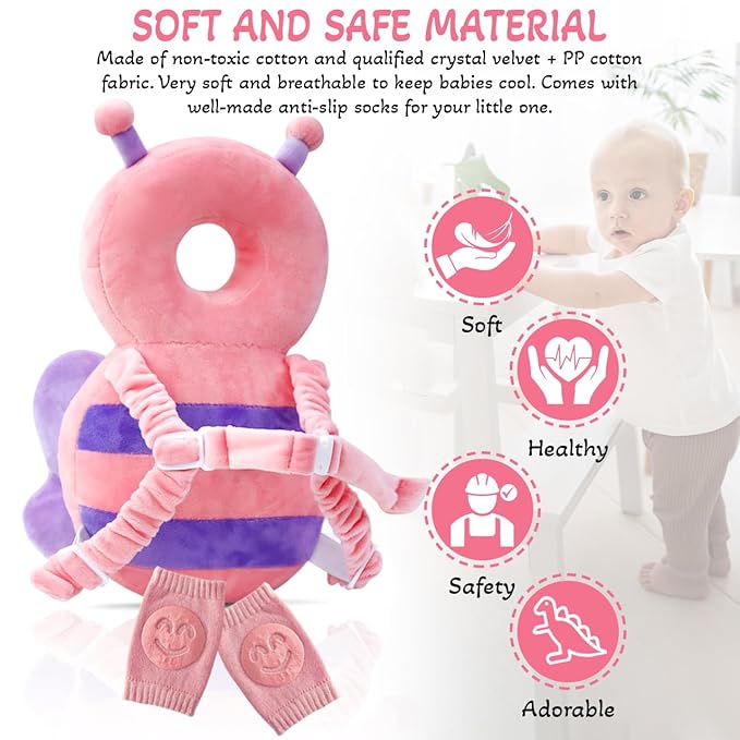 Baby Walker Head Protector – Adjustable Baby Head Protector Backpack, Baby Backpack Head Protection Pillow and Anti-Fall Safety Gear with Cute Design, for Crawling Babies, Walking, and Playing