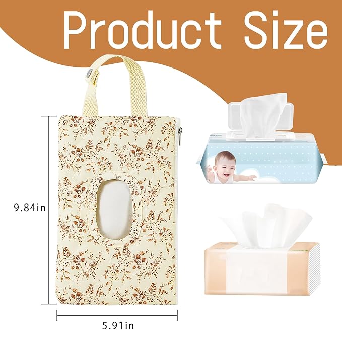 Quilted Baby Wipe Holder Floral Diaper Pouch Portable Quilted Wipes Bag for Car, Stroller