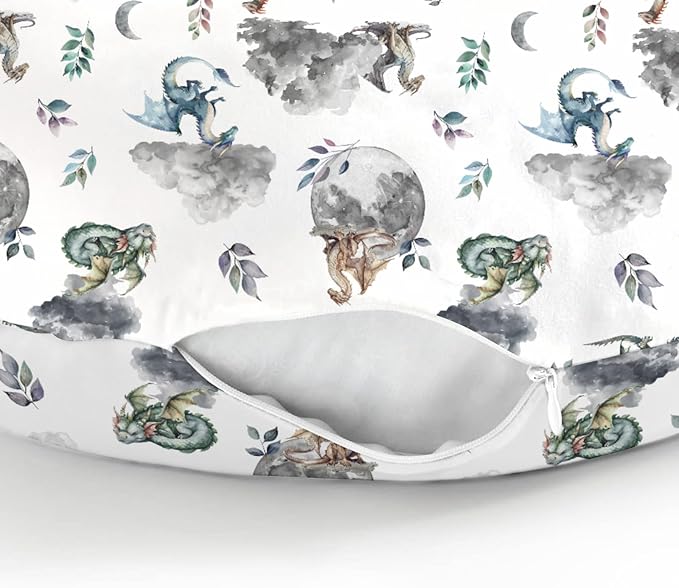 Watercolor Dragons Baby Nursing Pillow Covers for Boy Girl Fairytale Dragon Wings Leaves Nursing Slipcovers for Breastfeeding Pillows Dragon Moon Cloud Soft Stretchy Removable Cover for Newborn Infant