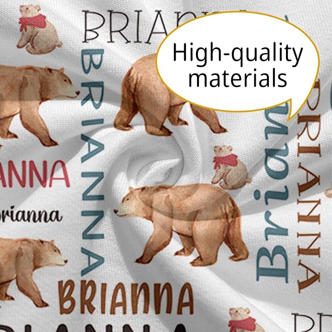 Baby Nursing Pillow Cover - Personalized Name Breastfeeding Pillow Cover with Bear Pattern, Stretchy Removable U-Shaped for New Moms, Soft Breathable Slipcover for Infant Boys Girls