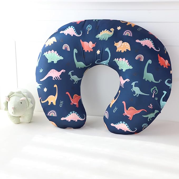 Nursing Pillow Cover, Breastfeeding Pillow Cover Case for Baby Girls Boys, Soft & Breathable, Blue Dinosaur (Only Cover)