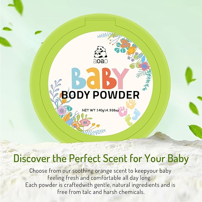 Baby Body Powder with Puff, Natural Cornstarch-Based Talc-Free Dusting Powder with Zinc Oxide & Aloe, Gentle Soothing Absorption & Chafe Protection, Newborn to Toddler, Family-Friendly Care, 5oz-2pack
