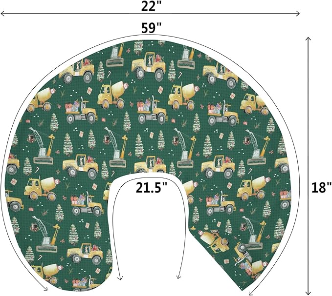 Green Christmas Construction Trucks Baby Nursing Pillow Covers for Boy Girl Dump Truck Excavator Animals Gifts Nursing Pillowcase for Breastfeeding Pillows Winter Holiday Soft Stretchy Slipcovers