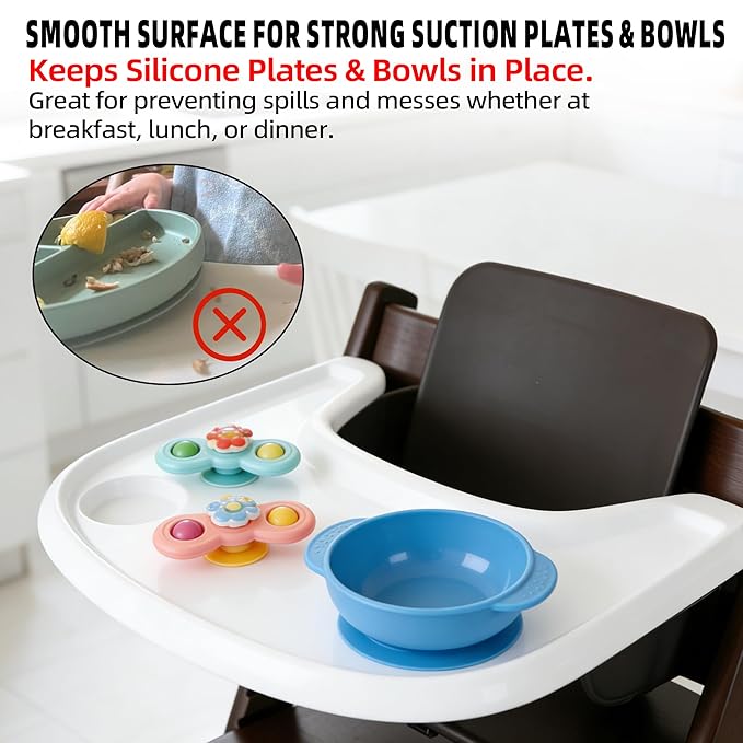 Baby High Chair Tray Compatible with Stokke Tripp Trapp (V2+ Baby Set) Replacement Feeding Tray with Built-In Cup Holder, Smooth Surface for Strong Suction, BPA-Free & Dishwasher Safe - White