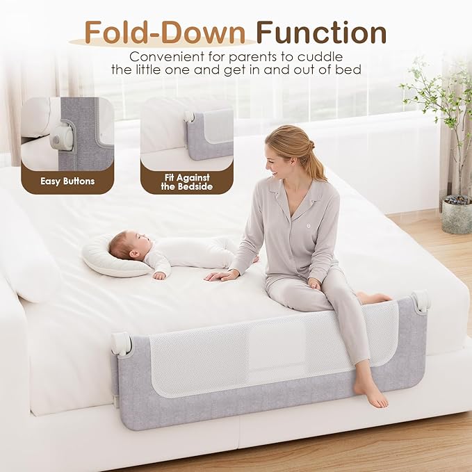 Bed Rail for Toddlers, 59 Inch Wider U-Shape Base Toddler Bed Rails, Swing Down Breathable Baby Bed Rail Guard for King, Queen, Full, Twin Bed Guard Rail for Toddlers
