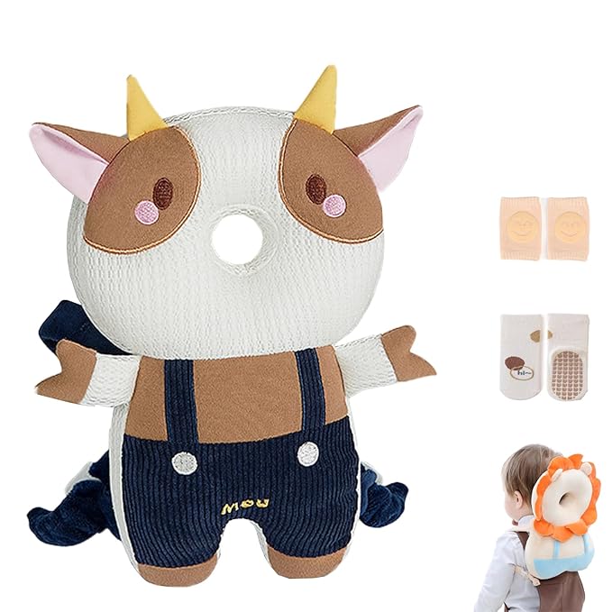 Baby Head Protection Backpack for Crawling and Walking with Baby Knee Pads (Cow)