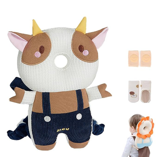Baby Head Protection Backpack for Crawling and Walking with Baby Knee Pads (Cow)