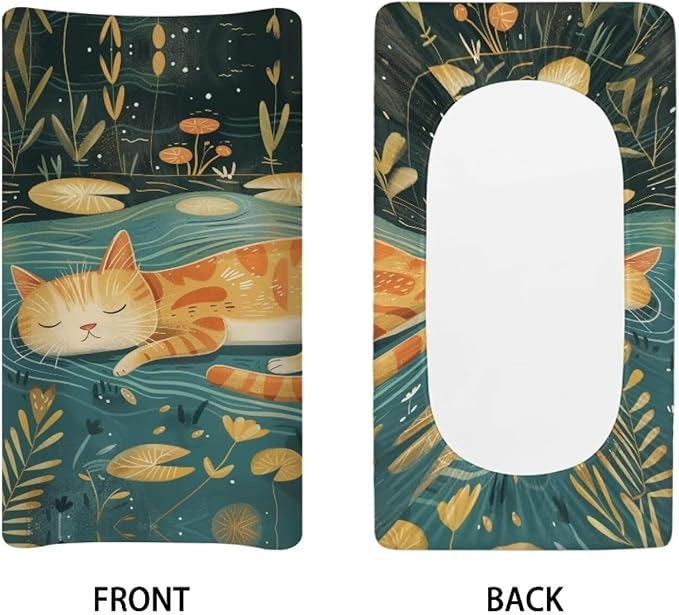 Changing Pad Covers for Boys Girls, Leaf Cat Diaper Changing Table Pad Cover Soft Breathable Changing Mat Cover for 32''x16" Cute Birthday Gifts for Baby