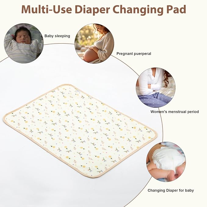 Muslin Diaper Changing Pad, Waterproof Diaper Change Mat Liner for Baby, Reusable Incontinence Underpad for Travel, Leakproof Absorbent Mat for Newborn