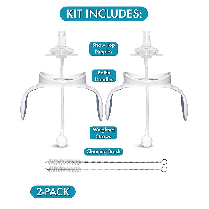 Straw Cup Conversion Kit for Philips Avent Anti-Colic Baby Bottles 2-Count, Food Grade Silicone Straw Nipples, Weighted Straw, Bottle Handles and Straw Cleaning Brush, BPA-Free, 6+ Months (Straw Kit)