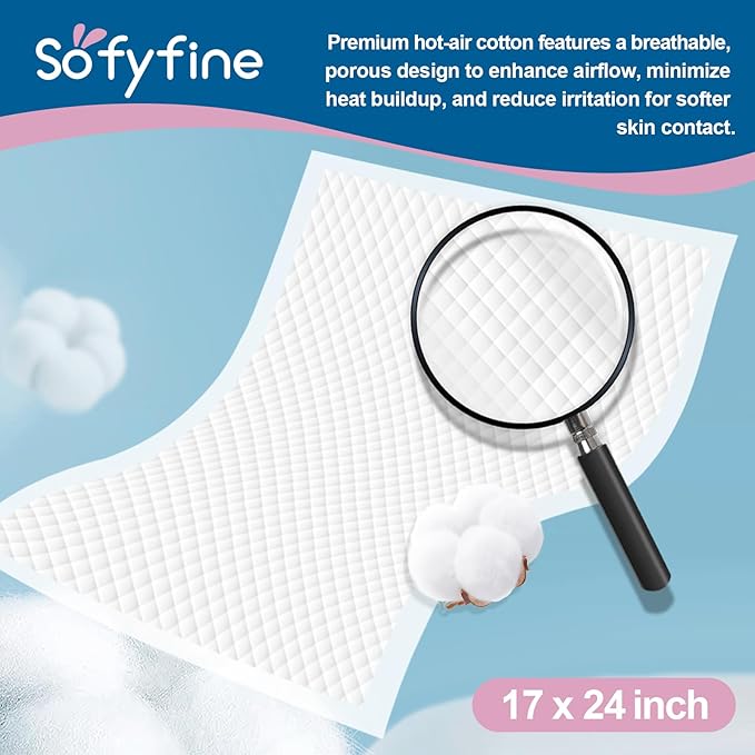 SOFYFINE 100 Count Disposable Changing Pads for Baby 17" x 24"Portable Changing Diaper Liners for Mess Free Travel, Leakproof Incontinence Bed Pads,Waterproof Table Protector Mat, Toddler Pee Pads