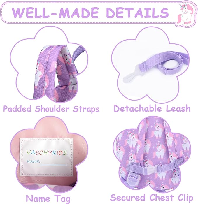 VASCHY Mini Toddler Backpack with Leash, Ultra Lightweight Tiny Little Daycare Backpack