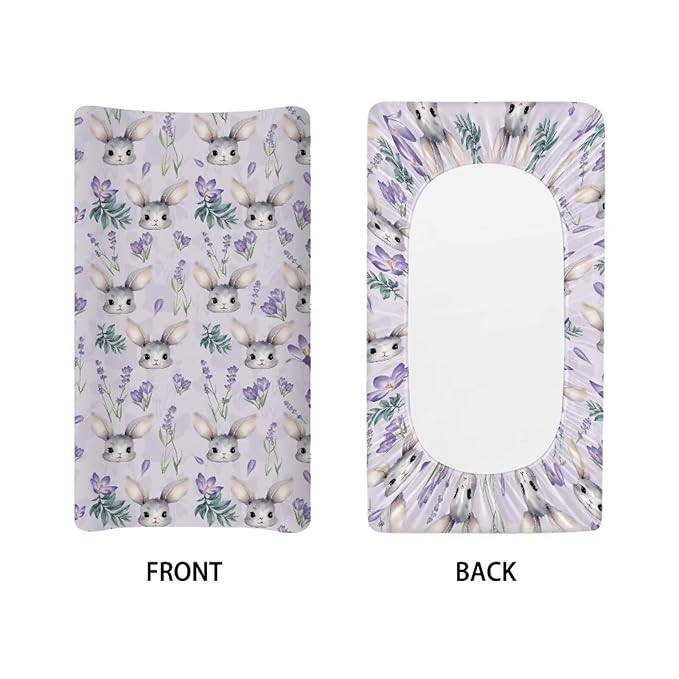 ZDCUSTOM Easter Bunny Rabbit Changing Pad Cover for Baby Girl Stretchy Cradle Sheets Fits 32"x16" Contoured Diaper Changing Pad Washable Diaper Change Sheet Crib Mat