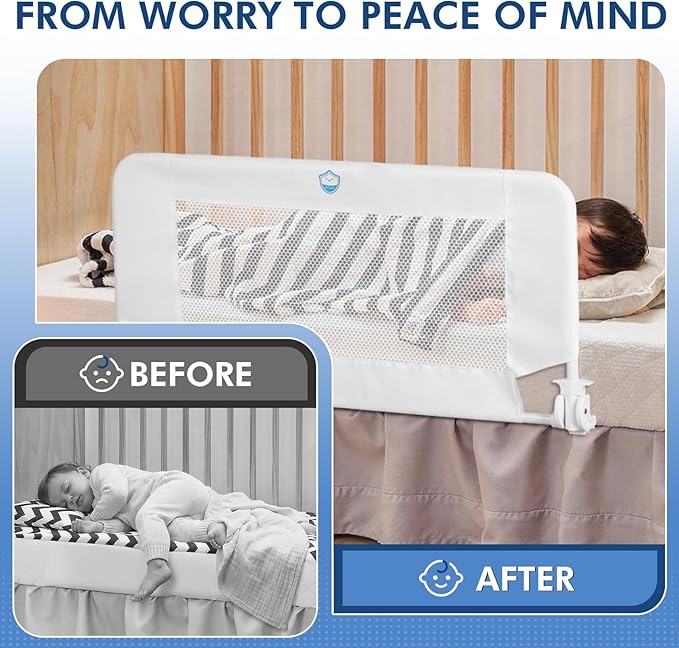 Salcod 43inch Universal Swing Down Crib Rail Guard, Convertible Crib Bed Rail for Toddlers, with Reinforced Wing Nut Safety System, Compatible with All Major Brand of Crib