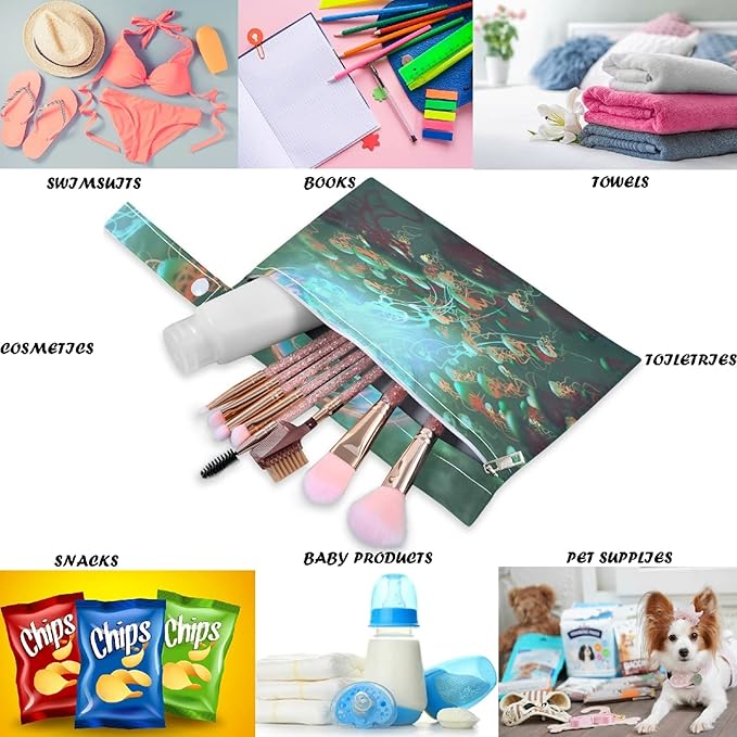 visesunny Fantasy Jellyfish 2Pcs Wet Bag with Zippered Pockets Washable Reusable Roomy Diaper Bag for Travel,Beach,Daycare,Stroller,Diapers,Dirty Gym Clothes,Wet Swimsuits,Toiletries