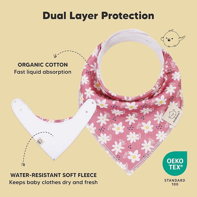 KeaBabies 10-Pack Organic Baby Bandana Bibs for Girls - Super Absorbent Triangle Baby Bibs for Drooling and Teething Infant, 100% Cotton Extra Soft for Newborn, Infant 0-36 Months (Tea Party)