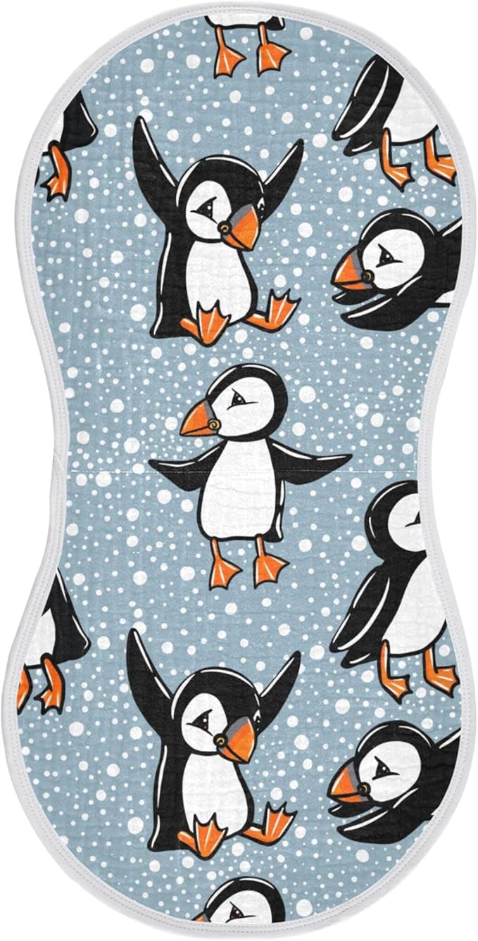 Winter Bird Puffin Burp Cloths Baby Boys Girls Absorbent Soft Cotton Burping Cloths Rags 1 Pack