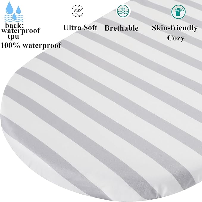 Fadacudan Waterproof Bassinet Sheet Compatible with Pack n-Play Dome LX Bassinet(not playard), 2 Pack Jersey Knit Super Soft for Baby Grey Stripes & Polka Dots