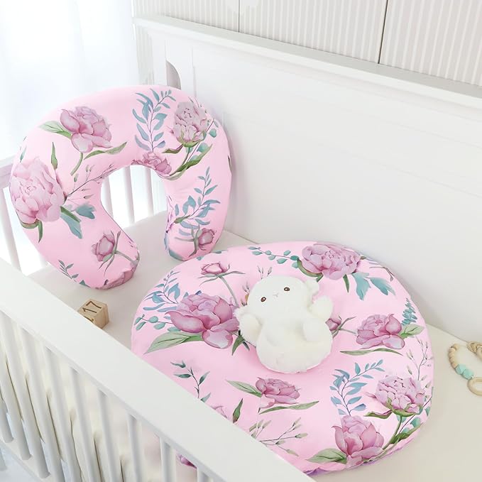 DILIMI Nursing Pillow Cover, Soft Stretchy Nursing Cover for Breastfeeding Pillow, 1 Pack Reversible Removable Slipover for Baby Boy and Girls, Purple Floral