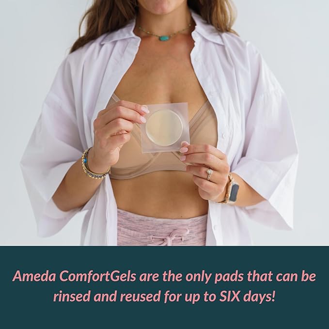 Ameda ComfortGel Nipple Gel Soothing Nursing Pads, Breast Pads Nipple Therapy, Breastfeeding Supplies, Reusable Cooling Relief HydroGel Pads, 2 Pair (4 Count)