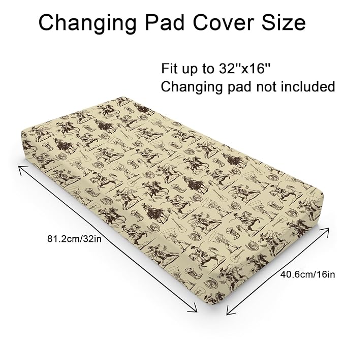 Vintage Western Cowboy Baby Changing Pad Covers for Boy Girl 32''x16'' Country Cowboy Hat Boots Guitar Fitted Diaper Change Table Pad Mats Wild West Soft Breathable Nursery Cradle & Bassinet Sheets