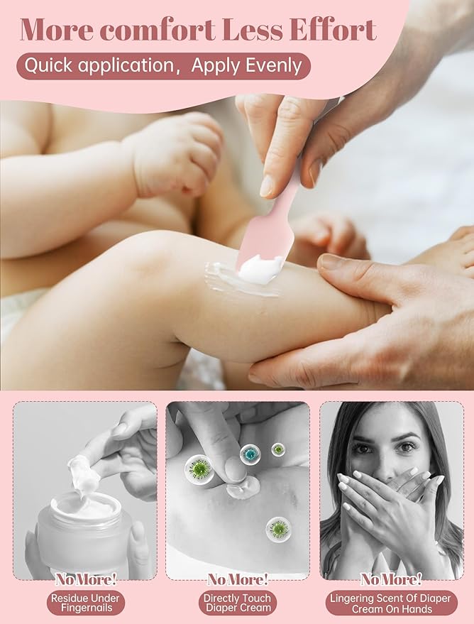 Diaper Cream Spatula, 3 Pack Butt Spatula Baby, Silicone Diaper Cream Applicator, Full-Size + Mini Butt Paste Applicator for Babies, Newborn Baby Necessities(Pink+Purple+Beige)