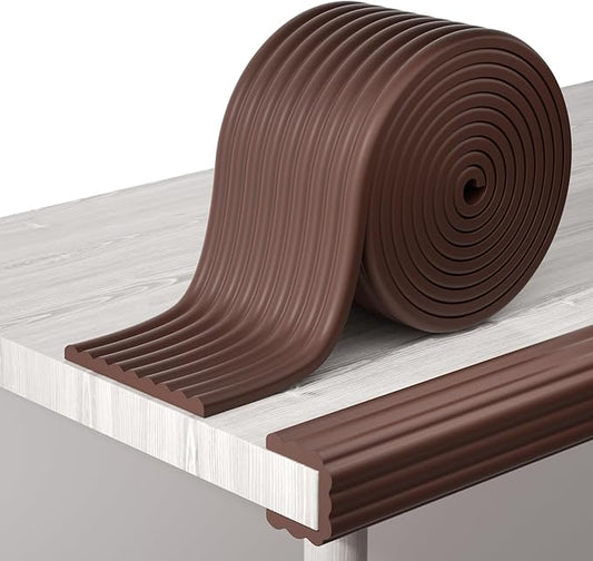 Corner Protector Baby, 16.5FT 0.4''Th W-Shape Edge Protector for Baby Proofing 4'' Wide Foam Fireplace Cushion Pre-Taped Safety Guard Bumper Pad for Furniture Wall Stair Door (Dark Brown)