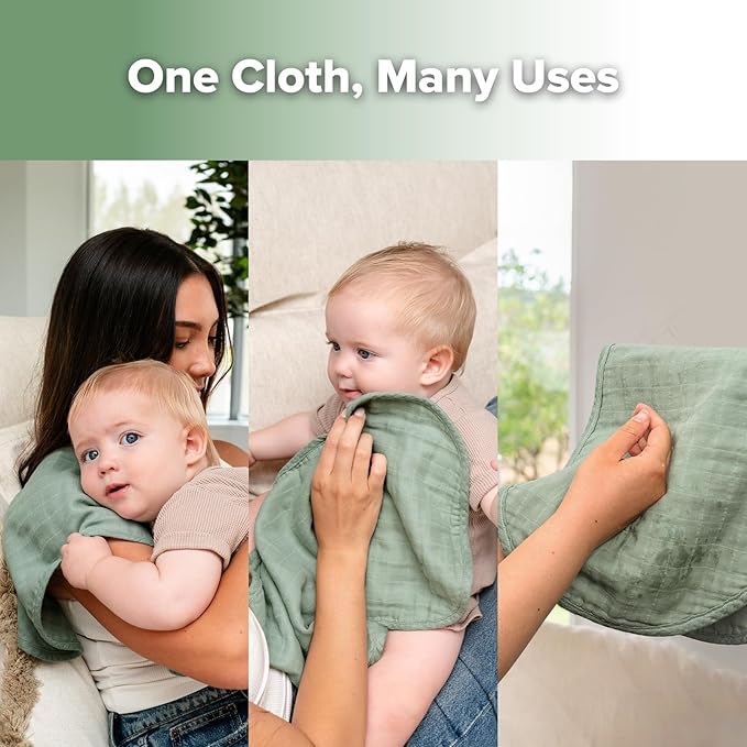 haakaa Muslin Burp Cloths for Baby, 100% Organic Cotton, Large 22.8''x11.4'', 2pcs