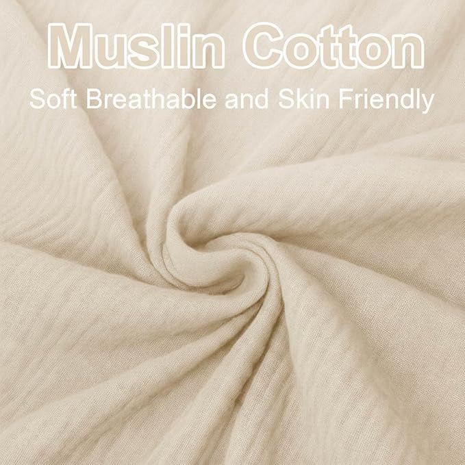 2 Pack Creamy Beige Muslin Crib Sheets for Boys & Girl- Neutral Breathable Cotton Crib Mattress Sheets Fitted for Standard 28"x 52"- Nursery Décor No Slip Crib Bed Sheets