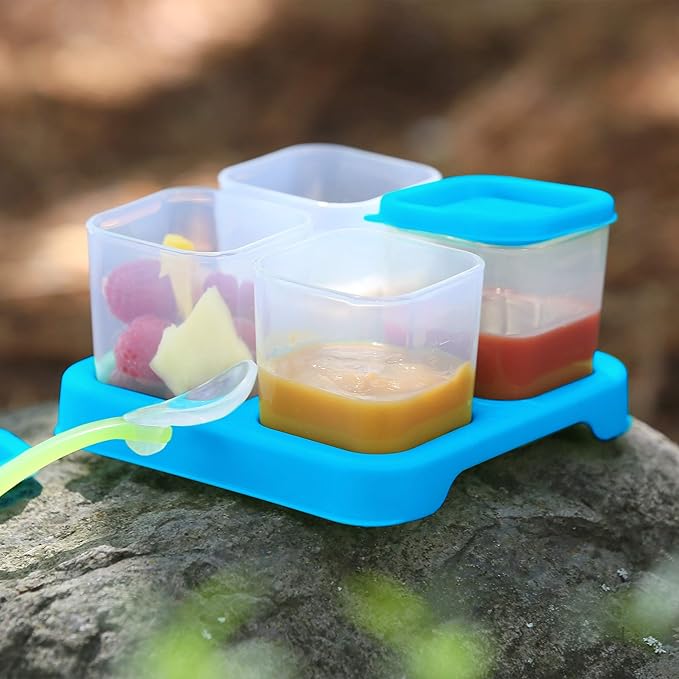 green sprouts Fresh Baby Food Unbreakable Cubes (4oz/4pk) | Store, carry, & serve homemade baby food | Lid provides leak-proof seal, Made from safer plastic, Embossed with measurements