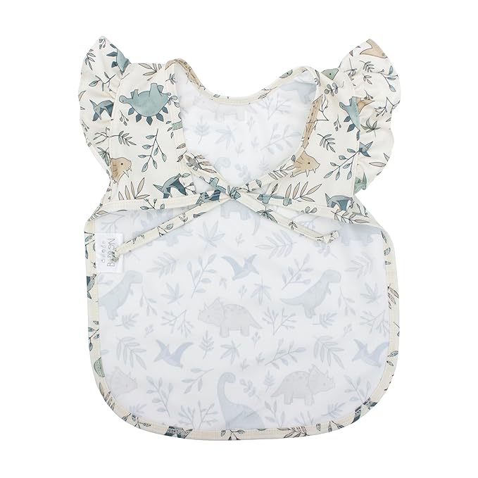 BapronBaby Flutter Foliage Dinos Bapron - No Neck Tie Safer Bib for Baby & Toddler - Soft Waterproof Stain Resistant - Machine Washable - Sz Preschool 3-5yrs
