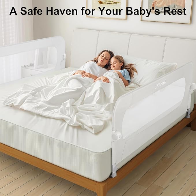 Bed Rail for Toddlers,Swing Down Kids Bed Rails Guard for Twin,Full,Queen,Bunk Size Bed,Extra Tall Child Bed Rail Guard with Reinforced Anchor Safety System,47" L x 31" H White