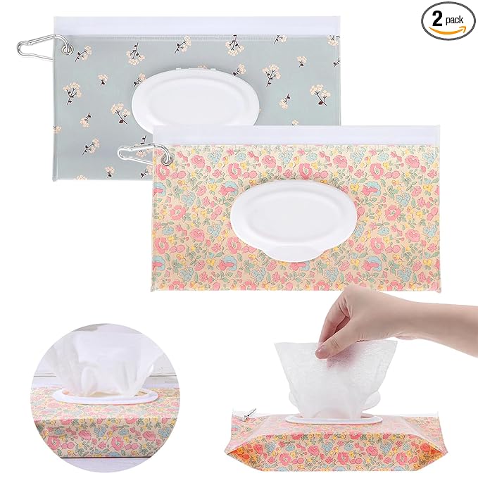 2Packs Baby Wipes Dispenser Portable Baby Wipe Holder Refillable Wet Wipes Container Reusable Travel Wipes Case, Keeps Wipes Fresh(Blue)