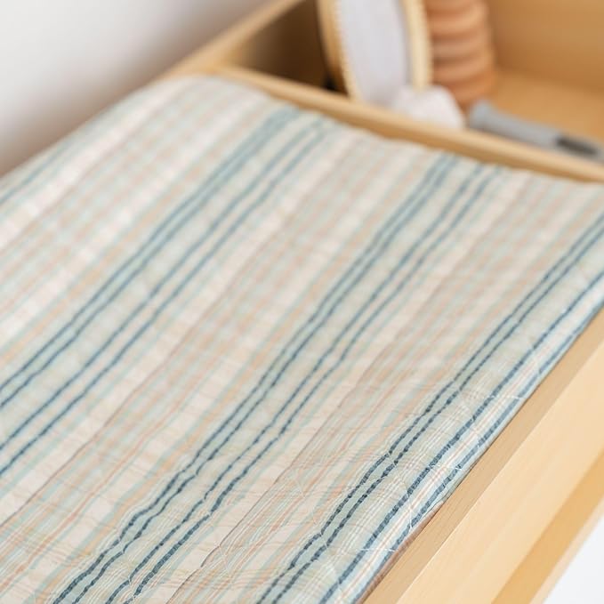 Crane Baby Change Pad Cover, Charlie Farmhouse Quilted Striped Changing Pad Cover, Neutral Changing Mat Cover, Farmhouse Plaid Nursery Decor, Neutral Baby Registry Gifts