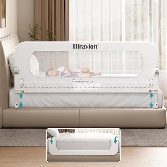 Bed Rail for Toddlers, Baby Bed Rail Guard with U-Shape Base, Height Adjustable & Foldable Toddler Bed Rails for Full Size, Queen, King, Twin (White, 59in)