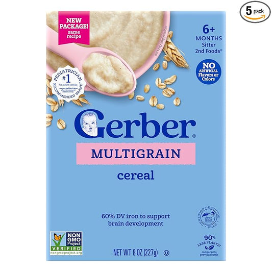 GERBER CEREAL FOR BABY GRAIN AND GROW 2nd Foods Non GMO MultiGrain 5x8oz