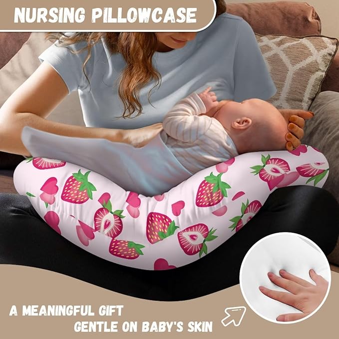 Pink Strawberry Breastfeeding Pillow Cover Cuddle Pillow Slipcover Detachable Nursing Pillow Protective Cas Baby Feeding Easy to Use and Dustptoof