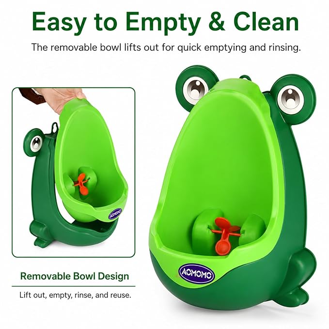 Frog Pee Training Urinal, Cute Frog Potty Training Urinal for Toddler Boys with Funny Aiming Target, Green Toilet Trainer (Green)
