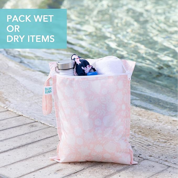 Bumkins Waterproof Wet Bag and Packing Pouches, Pink Lace
