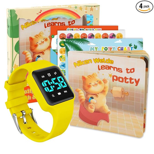 Toddler Potty Training Set – Potty Training Watch with Musical/Vibration Countdown Alerts, Fun Board Book, Progress Chart & Reward Stickers – Interactive Potty Training Kit for Kids Ages 2-6